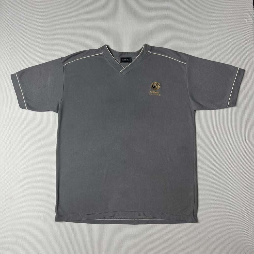 Versace Jeans Couture Shirt Mens XL Gray Medusa Logo V-Neck Tee Embroidered